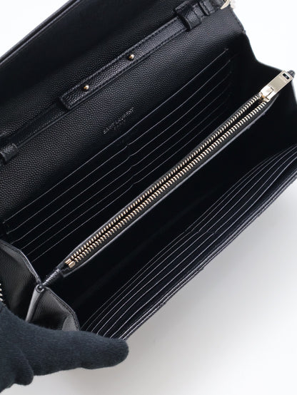 YSL 經典V紋粒面牛皮WOC - 22 黑銀
