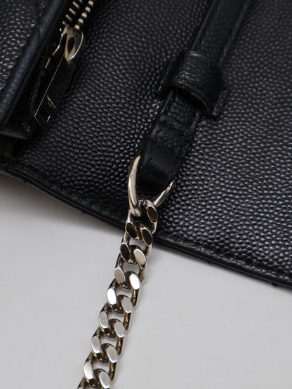 YSL 經典V紋粒面牛皮WOC - 22 黑銀