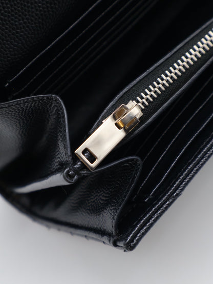 YSL 經典V紋粒面牛皮WOC - 22 黑銀