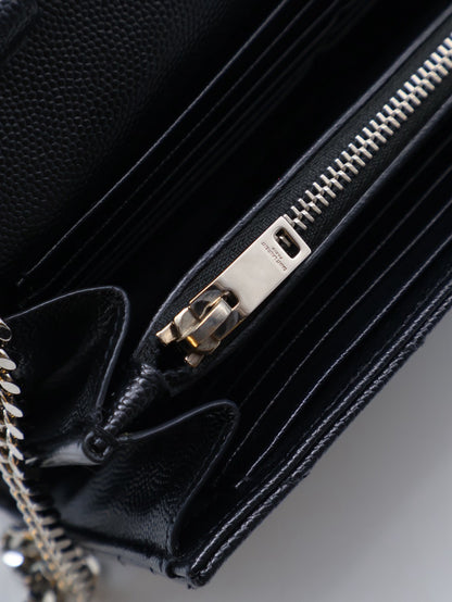YSL 經典V紋粒面牛皮WOC - 22 黑銀