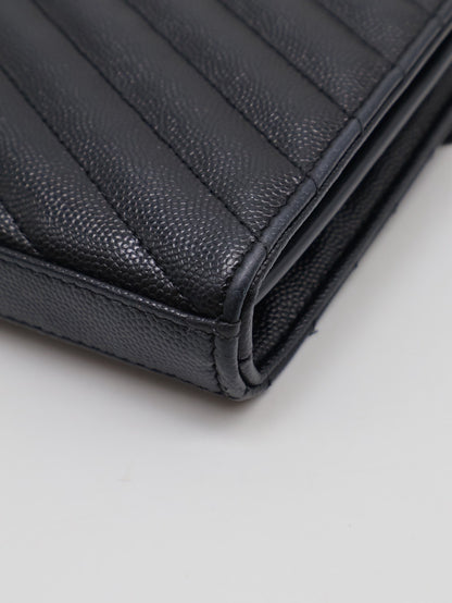 YSL 經典V紋粒面牛皮WOC - 22 黑銀