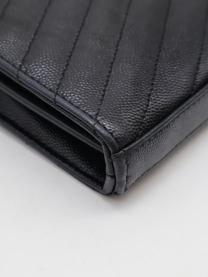 YSL 經典V紋粒面牛皮WOC - 22 黑銀