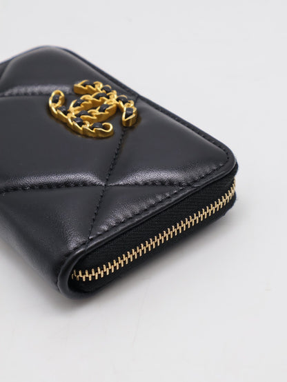 CHANEL 19 24C羊皮拉鍊零錢包 - 黑金