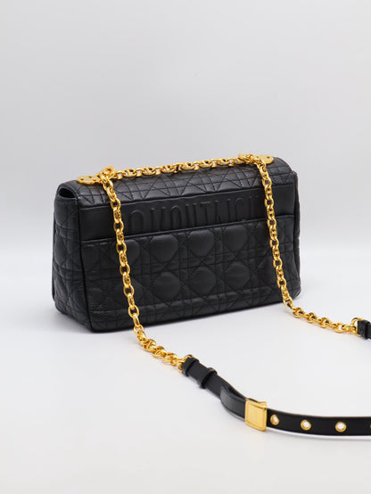 DIOR Caro藤格紋斜背包 - 中號黑金