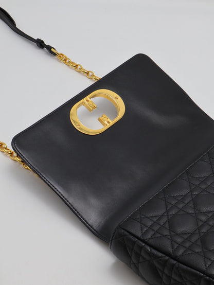 DIOR Caro藤格紋斜背包 - 中號黑金