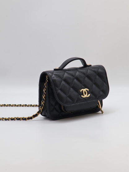 CHANEL 粒面牛皮郵差包 - Mini黑金