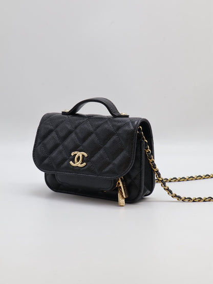 CHANEL 粒面牛皮郵差包 - Mini黑金