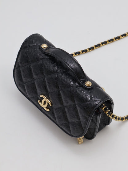 CHANEL 粒面牛皮郵差包 - Mini黑金