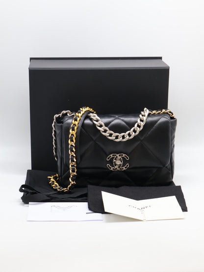 CHANEL 19 Bag 菱格紋羊皮手提肩背包 26 - 黑銀