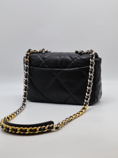 CHANEL 19 Bag 菱格紋羊皮手提肩背包 26 - 黑銀