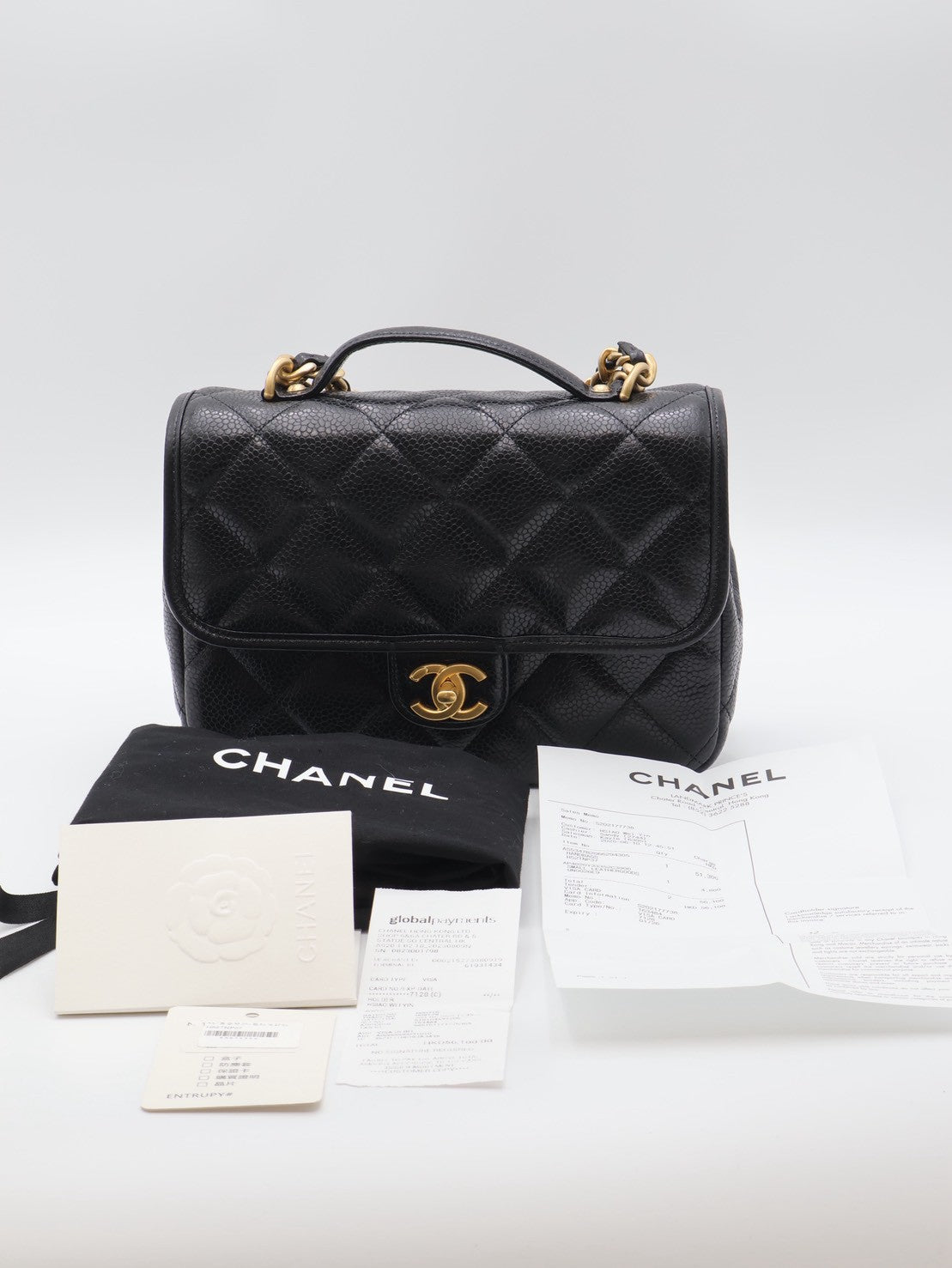 CHANEL 25A粒面牛皮後背包 - 黑金