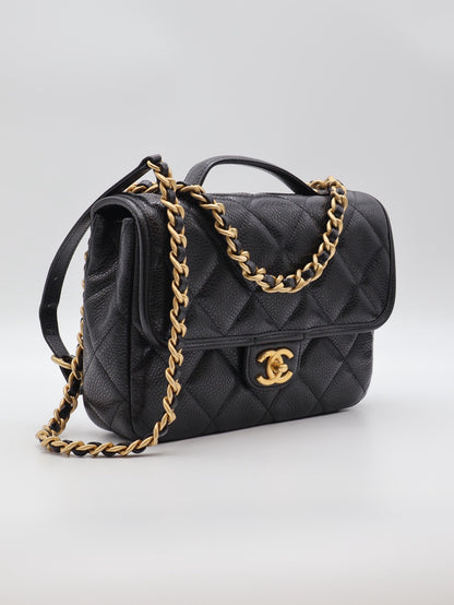 CHANEL 25A粒面牛皮後背包 - 黑金