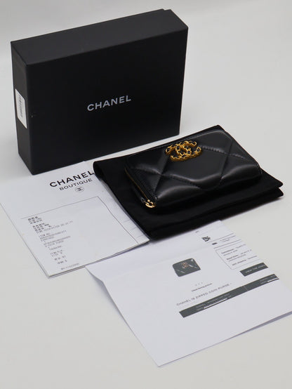 CHANEL 19 24C羊皮拉鍊零錢包 - 黑金