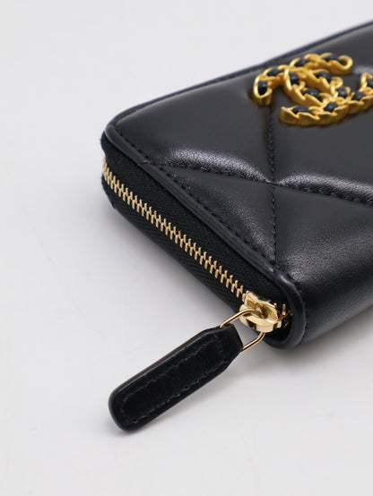 CHANEL 19 24C羊皮拉鍊零錢包 - 黑金