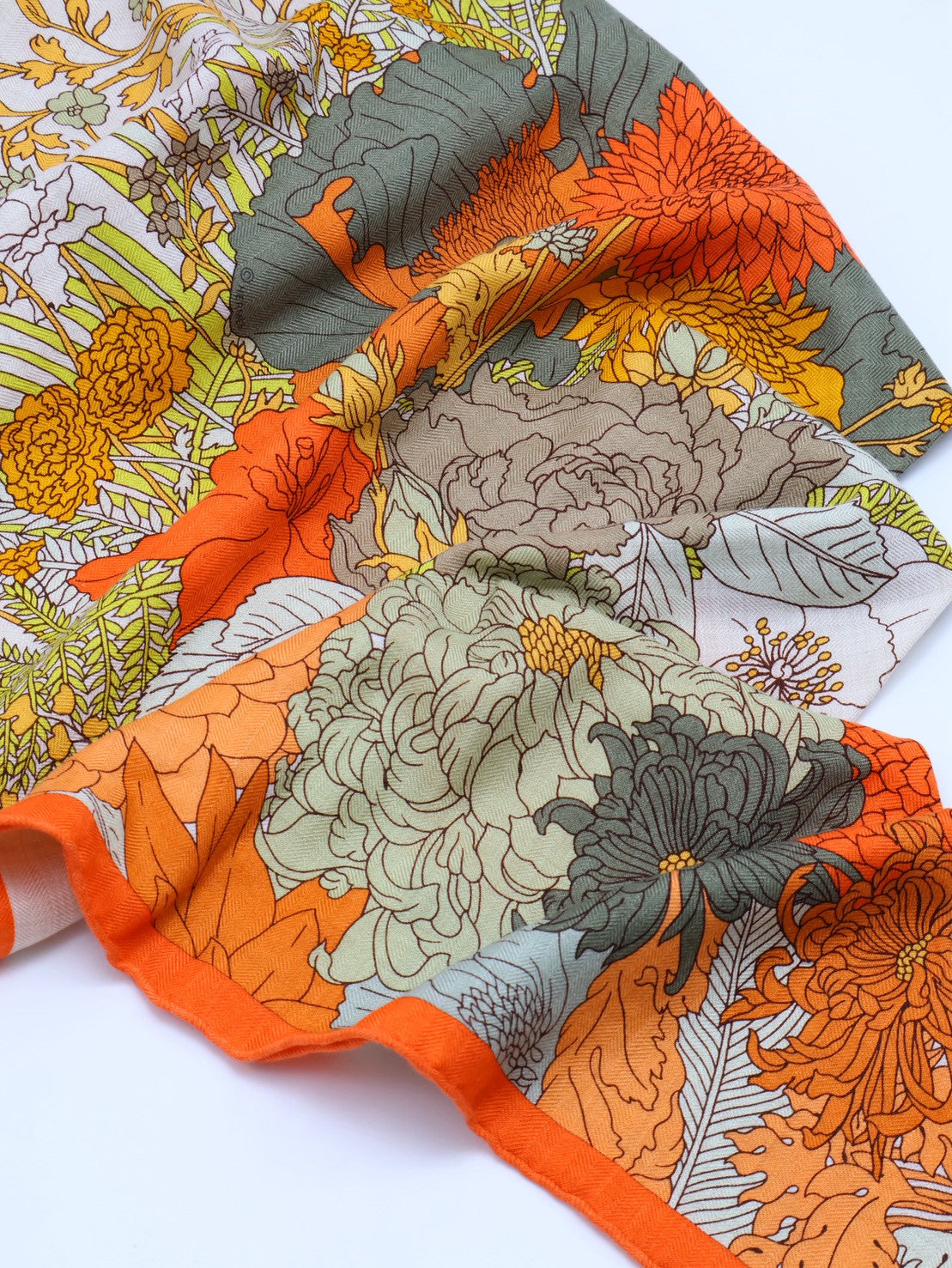 HERMES Robe legere輕揚花衣三角巾 - 橘
