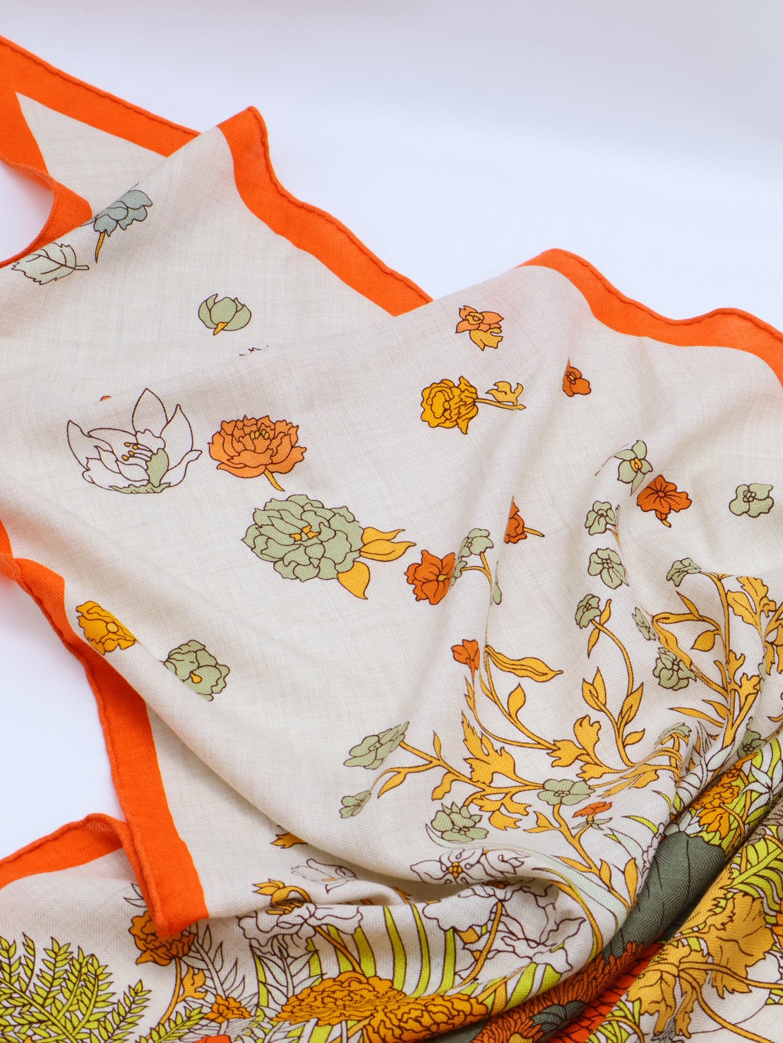HERMES Robe legere輕揚花衣三角巾 - 橘