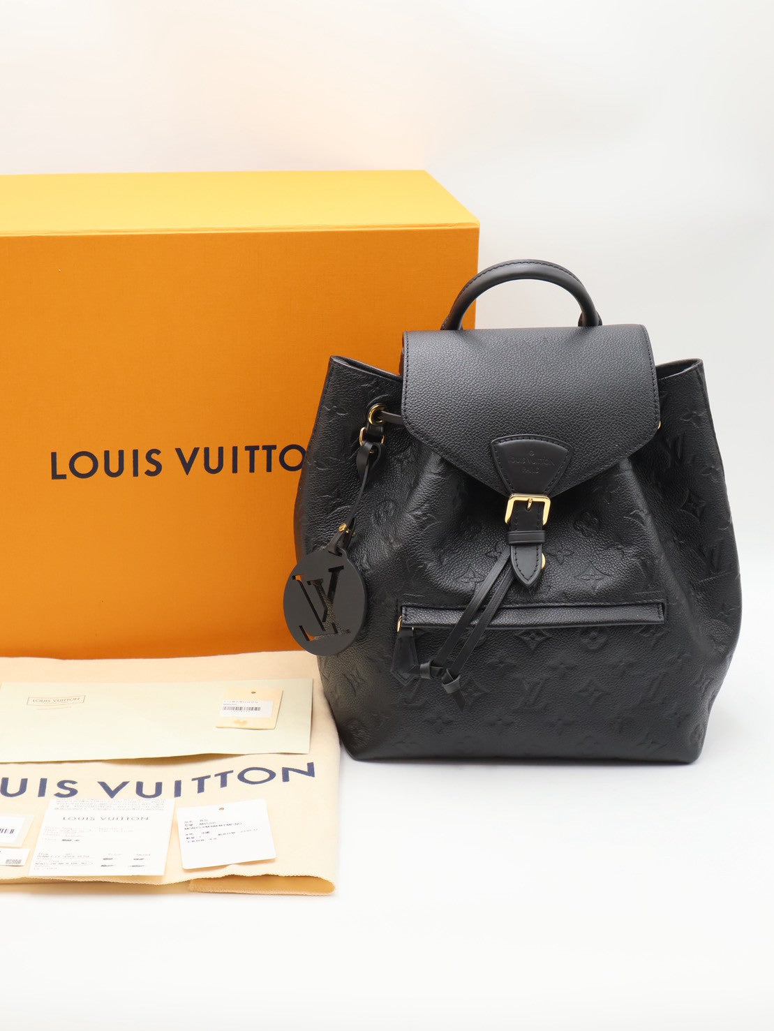 LOUIS VUITTON Montsouris壓紋牛皮後背包 - 黑