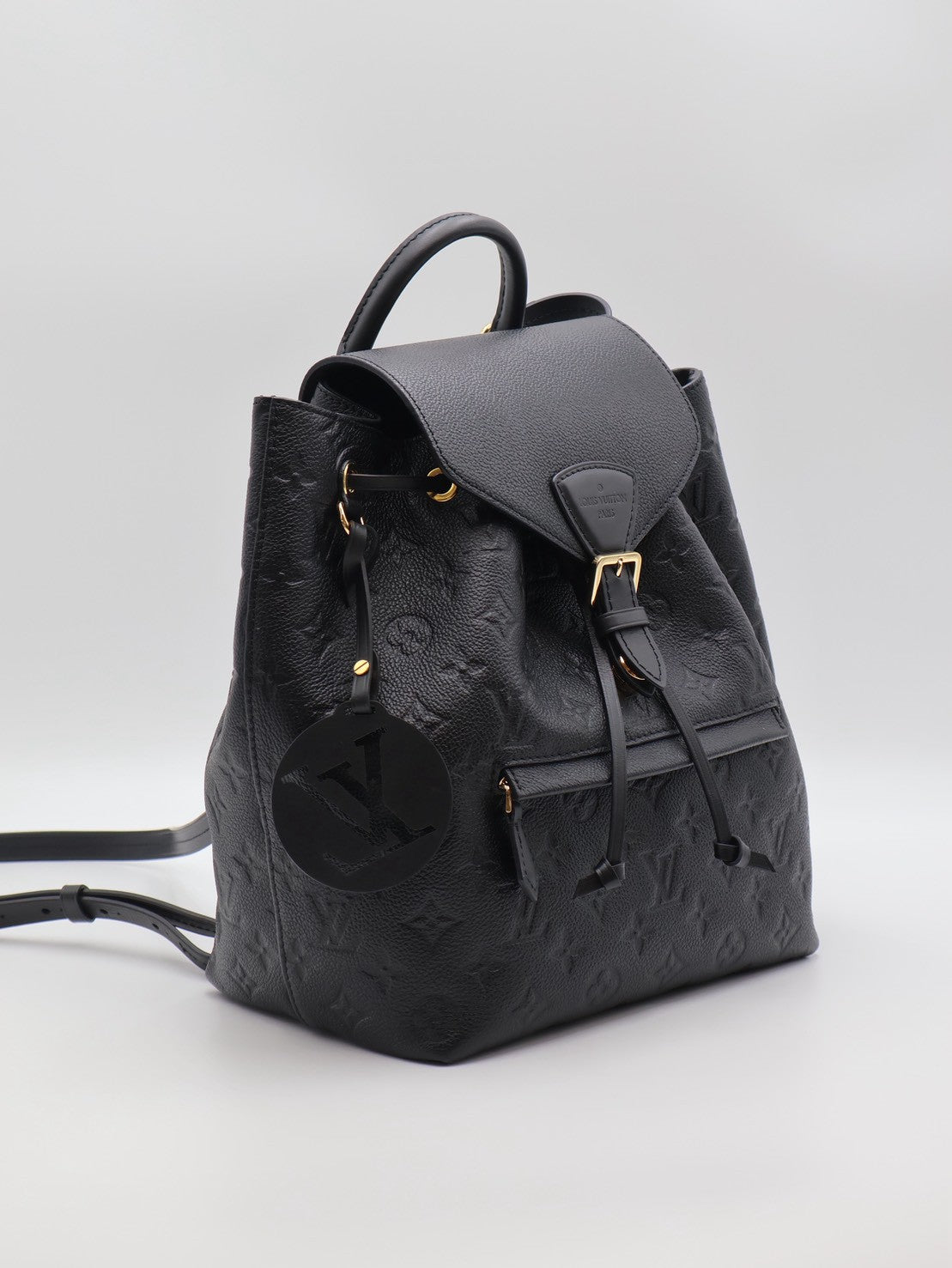 LOUIS VUITTON Montsouris壓紋牛皮後背包 - 黑