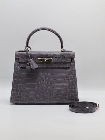 HERMES Kelly 28 霧面鱷魚皮 - 巴黎灰銀 🅀