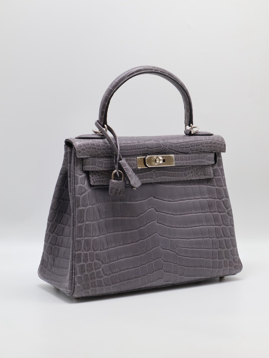 HERMES Kelly 28 霧面鱷魚皮 - 巴黎灰銀 🅀