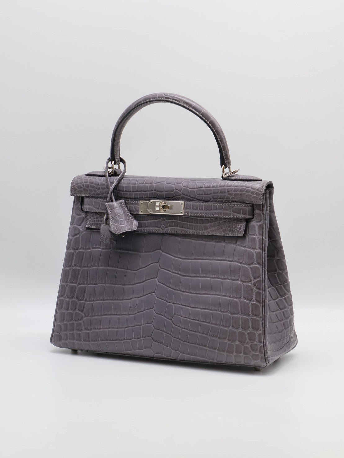 HERMES Kelly 28 霧面鱷魚皮 - 巴黎灰銀 🅀