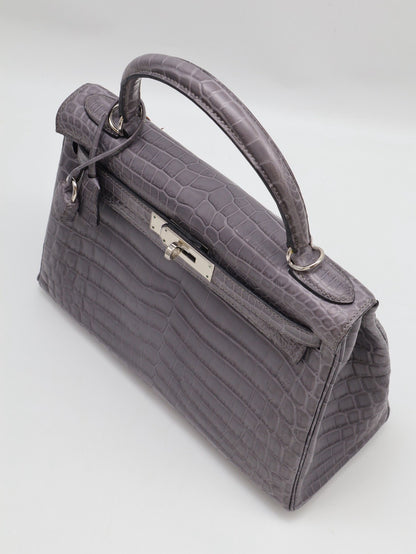 HERMES Kelly 28 霧面鱷魚皮 - 巴黎灰銀 🅀