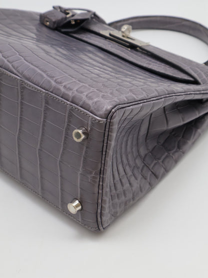 HERMES Kelly 28 霧面鱷魚皮 - 巴黎灰銀 🅀