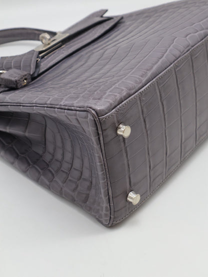 HERMES Kelly 28 霧面鱷魚皮 - 巴黎灰銀 🅀