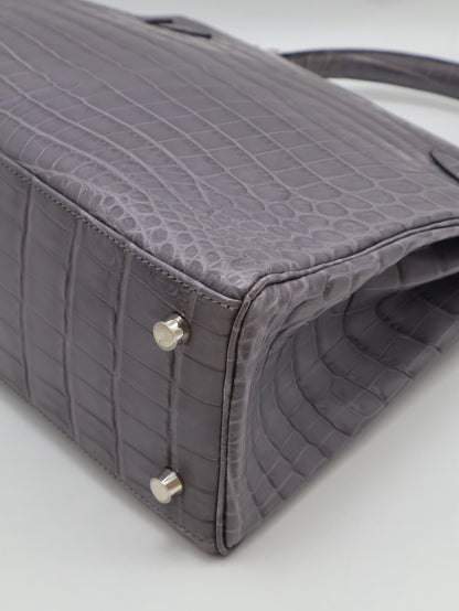 HERMES Kelly 28 霧面鱷魚皮 - 巴黎灰銀 🅀
