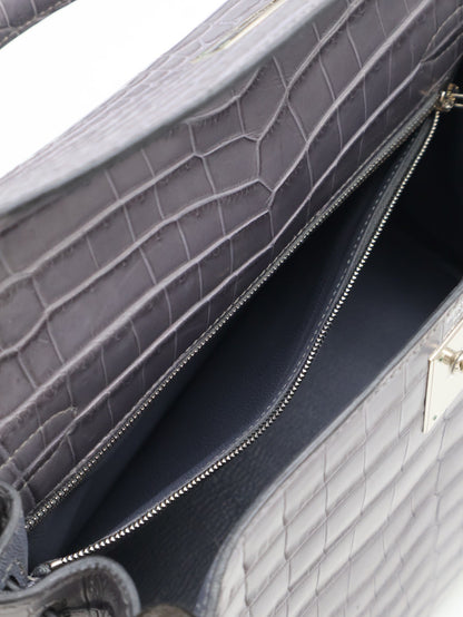 HERMES Kelly 28 霧面鱷魚皮 - 巴黎灰銀 🅀