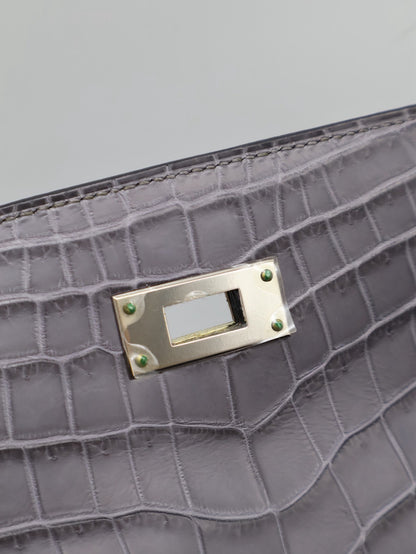 HERMES Kelly 28 霧面鱷魚皮 - 巴黎灰銀 🅀