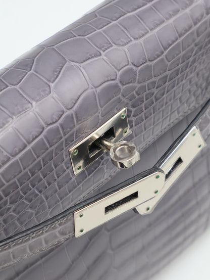 HERMES Kelly 28 霧面鱷魚皮 - 巴黎灰銀 🅀