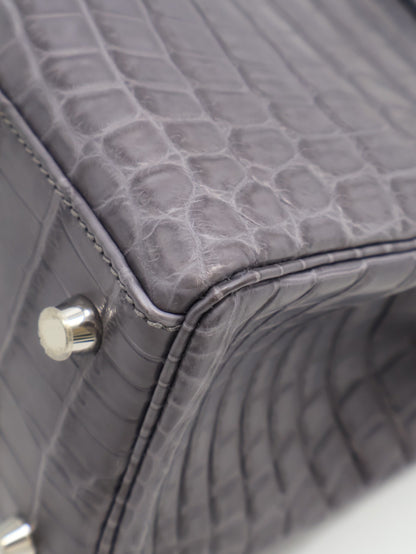 HERMES Kelly 28 霧面鱷魚皮 - 巴黎灰銀 🅀