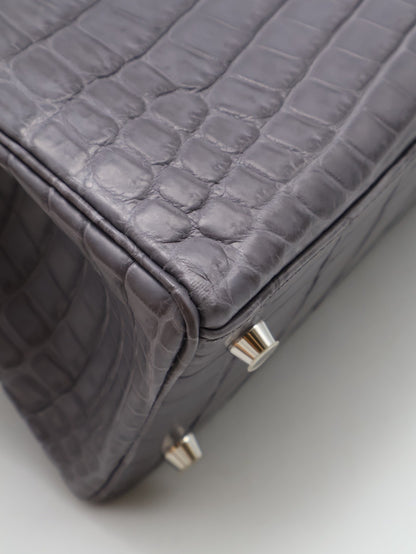 HERMES Kelly 28 霧面鱷魚皮 - 巴黎灰銀 🅀