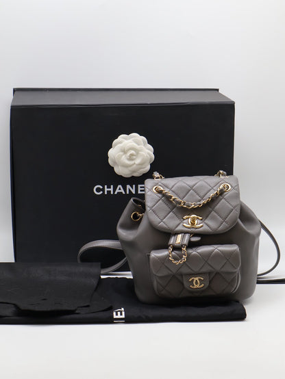 CHANEL Duma小羊皮後背包 - 小號深灰金