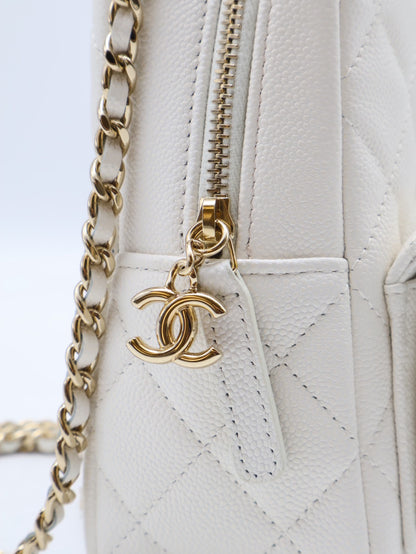 CHANEL 粒面牛皮迷你後背包 - 白金
