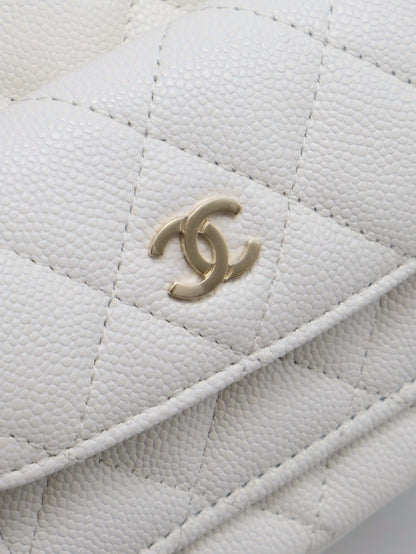 CHANEL 粒面牛皮迷你後背包 - 白金