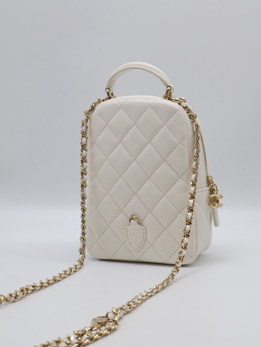 CHANEL 粒面牛皮迷你後背包 - 白金