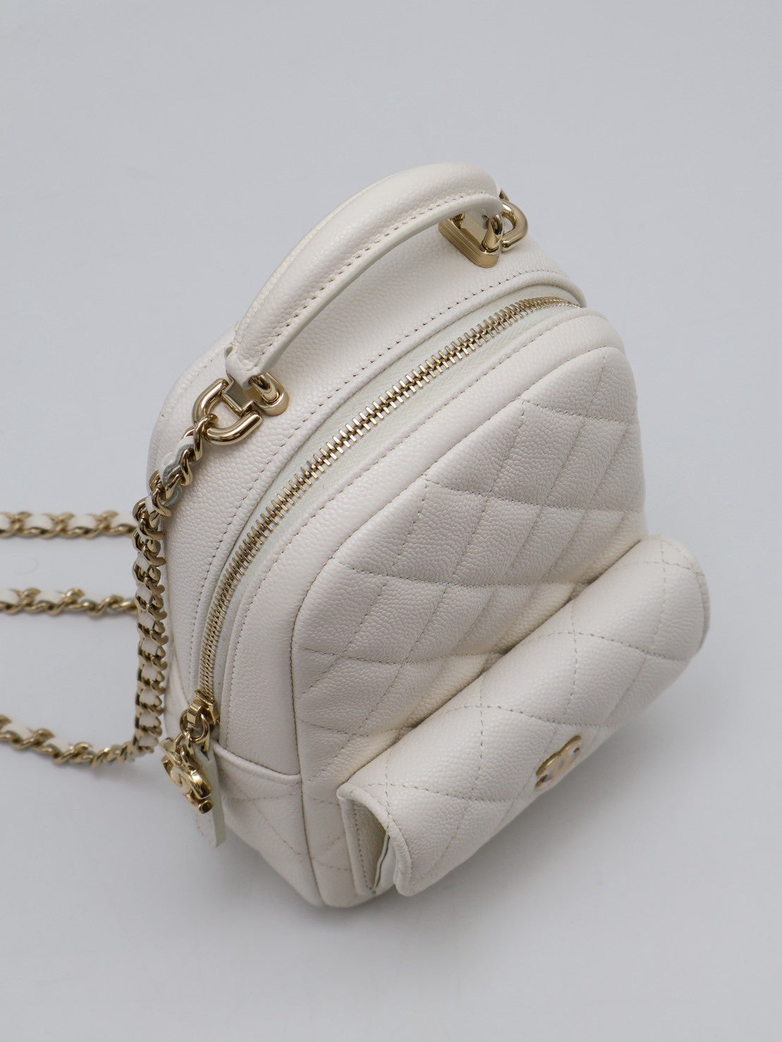 CHANEL 粒面牛皮迷你後背包 - 白金