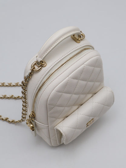 CHANEL 粒面牛皮迷你後背包 - 白金