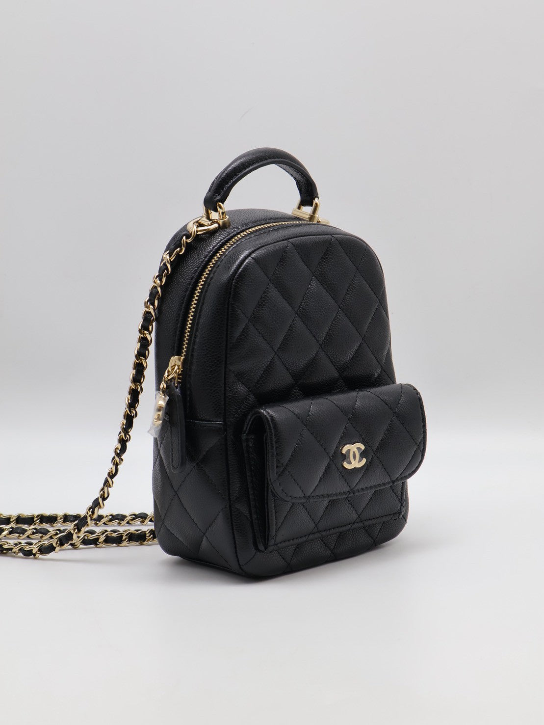 CHANEL 粒面牛皮迷你後背包 - 黑金
