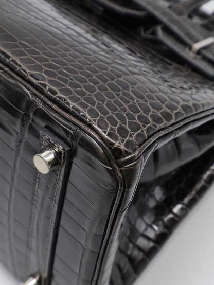 HERMES Birkin 30 亮面鱷魚皮 - Noir 89 黑銀 🅁