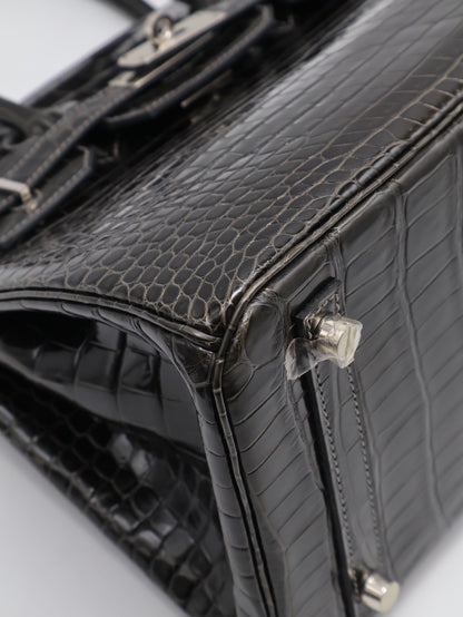 HERMES Birkin 30 亮面鱷魚皮 - Noir 89 黑銀 🅁