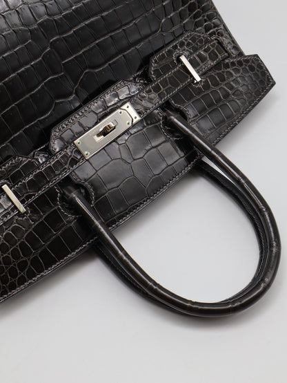 HERMES Birkin 30 亮面鱷魚皮 - Noir 89 黑銀 🅁