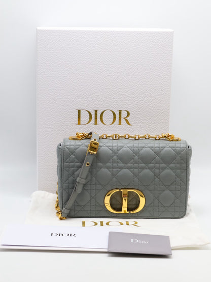 DIOR Caro藤格紋斜背包 - 中號灰金