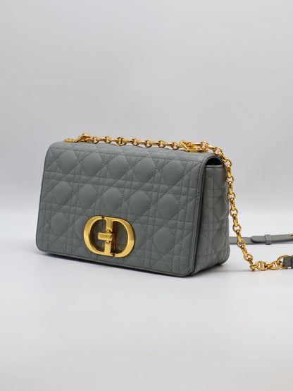 DIOR Caro藤格紋斜背包 - 中號灰金