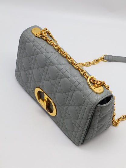 DIOR Caro藤格紋斜背包 - 中號灰金