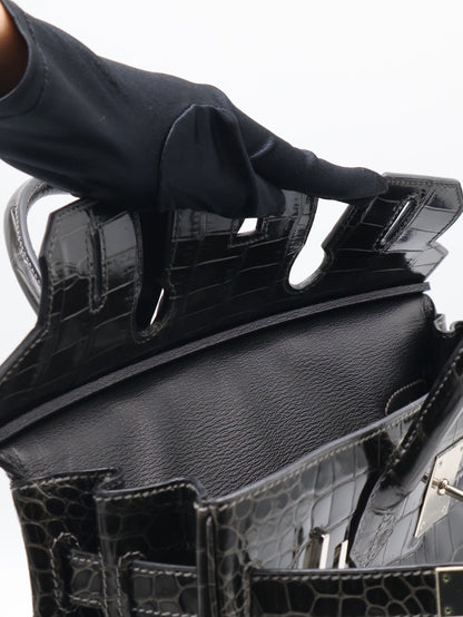 HERMES Birkin 30 亮面鱷魚皮 - Noir 89 黑銀 🅁