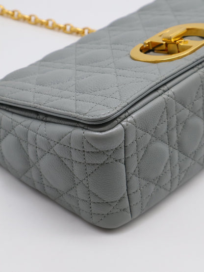 DIOR Caro藤格紋斜背包 - 中號灰金