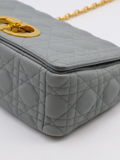 DIOR Caro藤格紋斜背包 - 中號灰金